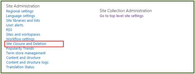 Click on Site Closure and Deletion